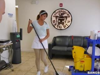 The new cleaning babe swallows a load!